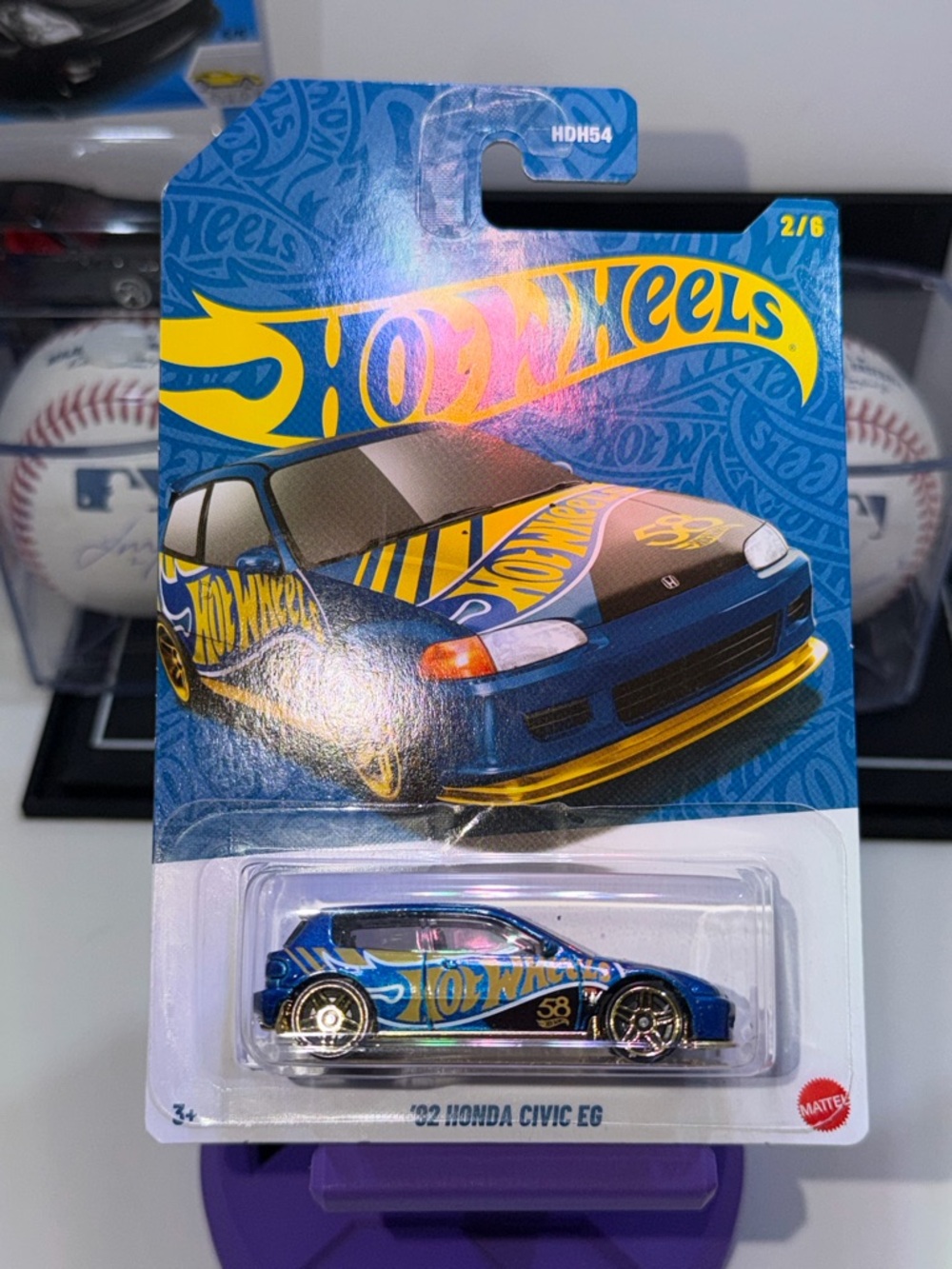 Hot Wheels '92 Honda Civic EG Toy Car - Blue & Yellow